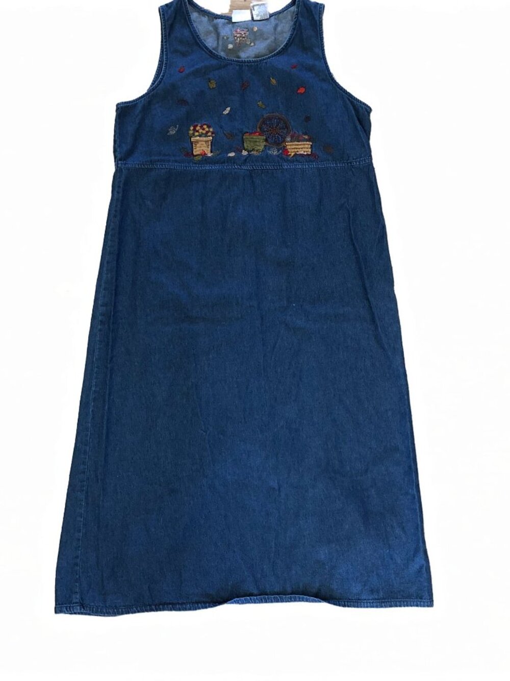 Vintage Bobbie Brooks Denim Maxi Dress Size XLarge Embroidered Harvest Fall